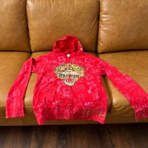 INSANE SUPER RARE ALL OVER PRINT ED HARDY ZIP UP HOODIE VINTAGE